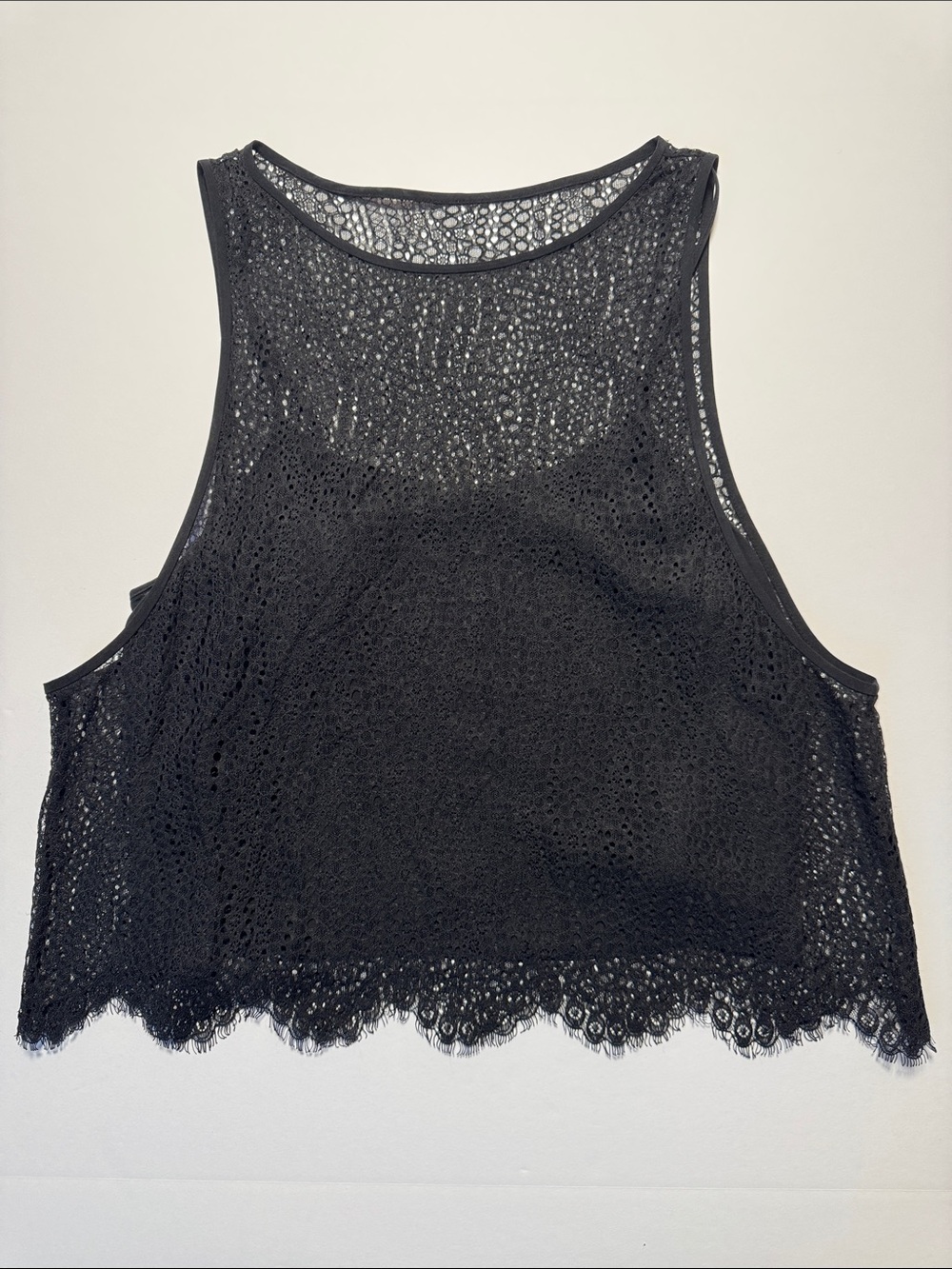 INTERMIX Sheer Black Lace Cropped Tank Top Layered Crewneck Sleeveless Silk P